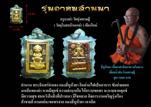 สี่หูห้าตา เนื้อผงดำนิลกาฬเสริมดวงเลี่ยมน้ำมันว่านเศรษฐี ครูบาเต่า วัดทุ่งเศรษฐี(วัดอุโบสถบ้านเหล่า) 1