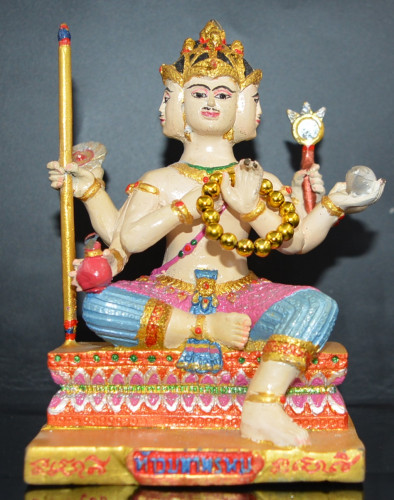 ท้าวมหาพรหม เนื้อโลหะเพ้นท์สี ขนาดบูชา รุ่นปลดหนี้มหาเศรษฐี หลวงปู่คีย์ วัดศรีลำยอง 2555