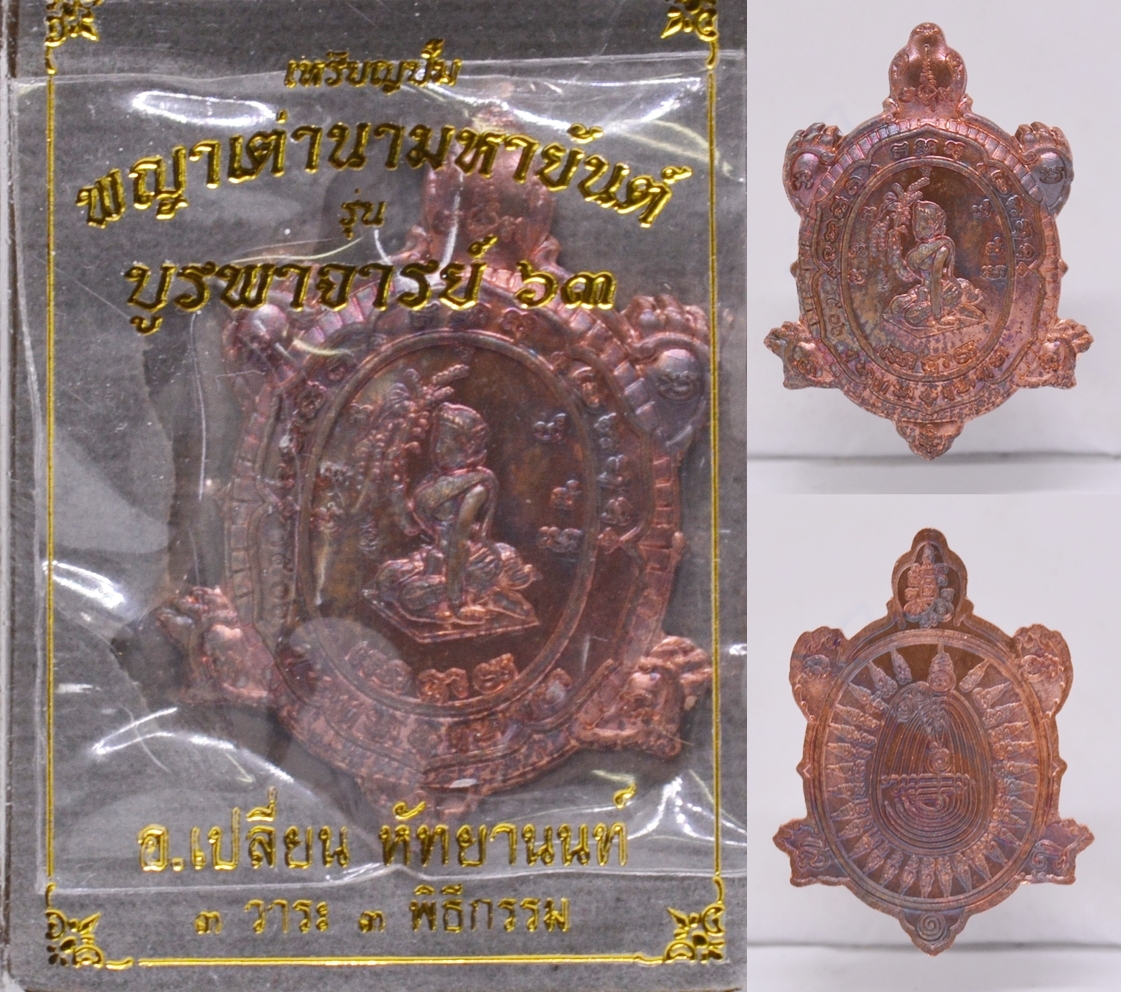 เหรียญพญาเต่ามหายันต์ เนื้อทองแดง อาจารย์เปลี่ยน หัทยานนท์ 2563 ขนาด 3.5*2.6 ซม