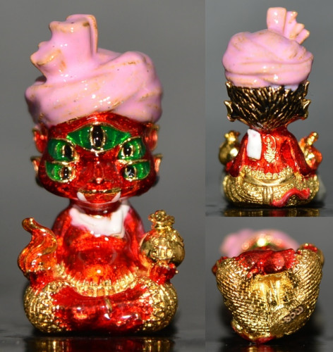 พญาสี่หูห้าตา เรียกทรัพย์รวยฉับพลัน เนื้อสัมฤทธิ์ชุบทองลงยาแดง ครูบาคำฝั้น วัดกอโชค 2567