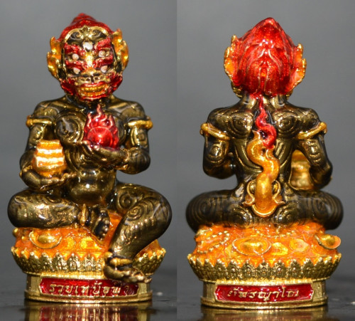 สี่หูห้าตา รุ่นรวยเหนือฟ้า เนื้อทองเทวฤทธิ์ชุบทองลงยาสีดำ พระครูปลัดธนภัทร วัดธรรมชัยมงคล 2566