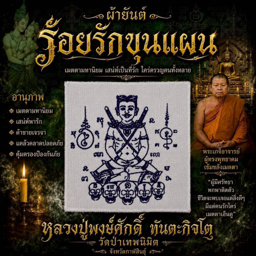 ผ้ายันต์ร้อยรักขุนแผน หลวงปู่พงษ์ศักดิ์ ทันตะจิตโต วัดป่าเทพนิมิต จังหวัดกาฬสินธุ์ 2569