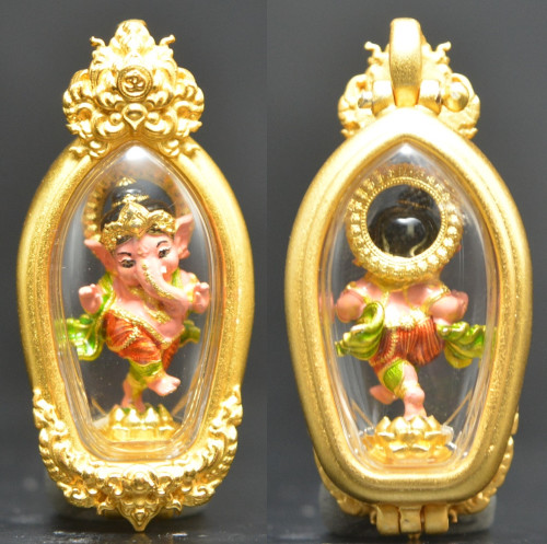 พระคชาลีลายะคณปติ เนื้อบรอนซ์เพ้นท์สี เลี่ยมกรอบ หลวงปู่ยูร วัดหนองป่าหมาก 2568