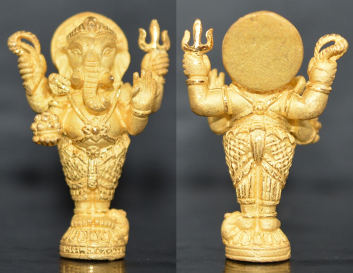 พระพิฆเนศยืนลอยองค์ เนื้อสัมฤทธิ์ชุบทอง พิมพ์ใหญ่ รุ่นอายุยืน หลวงปู่คีย์  วัดศรีลำยอง 2556