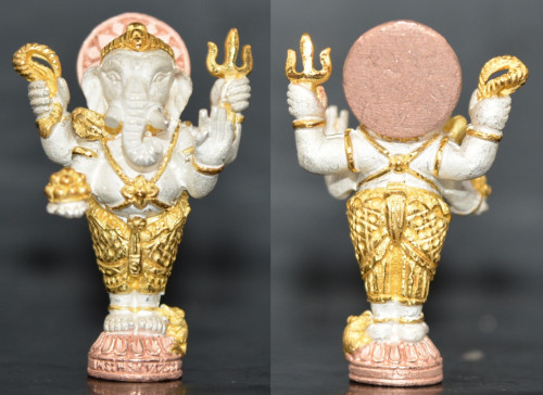 พระพิฆเนศยืนลอยองค์ เนื้อสัมฤทธิ์ชุบ3K พิมพ์ใหญ่ รุ่นอายุยืน หลวงปู่คีย์  วัดศรีลำยอง 2556