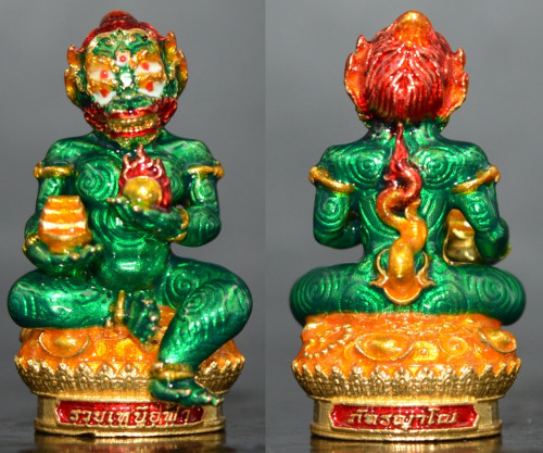 สี่หูห้าตา รุ่นรวยเหนือฟ้า เนื้อทองเทวฤทธิ์ชุบทองลงยาสีเขียว พระครูปลัดธนภัทร วัดธรรมชัยมงคล 2566