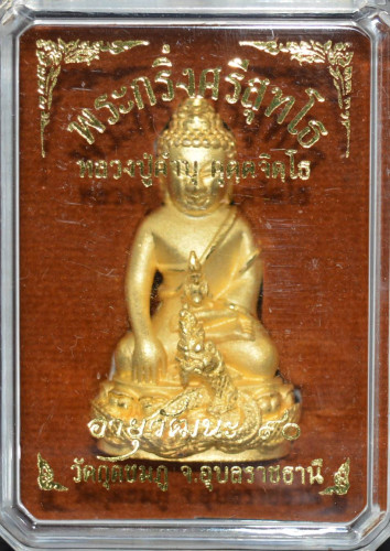 พระกริ่งศรีสุทโธ เนื้อสัมฤทธิ์ชุบทอง รุ่นอายุวัฒนะ หลวงปู่คำบุ วัดกุดชมภู อุบลราชธานี 2554 1