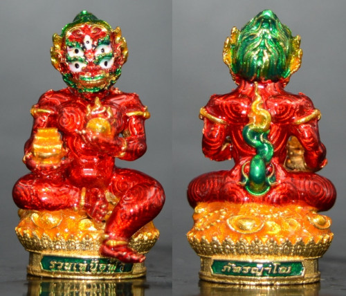 สี่หูห้าตา รุ่นรวยเหนือฟ้า เนื้อทองเทวฤทธิ์ชุบทองลงยาสีแดง พระครูปลัดธนภัทร วัดธรรมชัยมงคล 2566