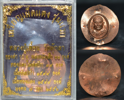 เหรียญเม็ดแตง รุ่นแรก เนื้อทองแดงไม่ตัดปีก หลวงพ่อเพี้ยน วัดตุ๊กตา นครปฐม 2556