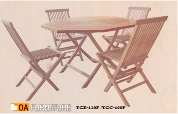 ชุดโต๊ะพับไม้สักทรงแปดเหลี่ยม พร้อมเก้าอี้ 4 ที่นั่ง SET4