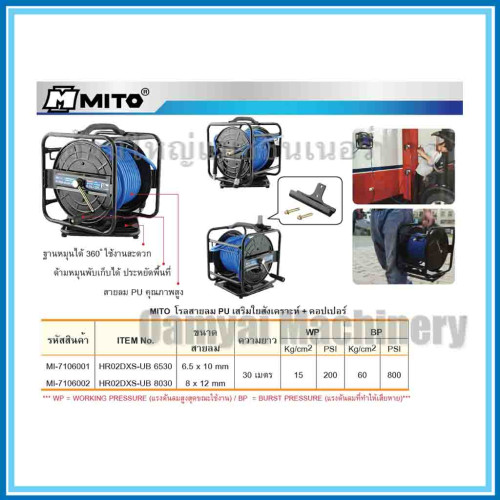 โรลสายลมพียูเสริมใยสังเคราะห์ โรลเก็บสายลมPU ล้อสายลม 8*12มม.*30 เมตร  MITO