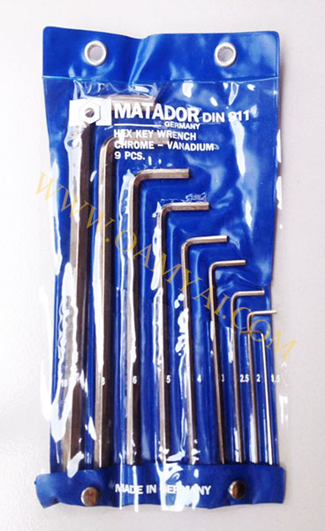 ประแจหกเหลียม ขาว-ยาว ขนาด 1.5-10 มม. 9ตัว/ชุด  MATADOR