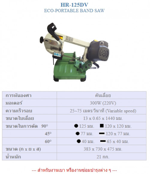 เครื่องเลื่อยสายพาน 5 นิ้ว  รุ่น HR-125DV  HERO 1