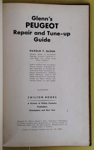 GLENN'S PEUGEOT REPAIR AND TUNE-UP GUIDE 403-404  BY HAROLD T. GLENN 1