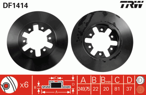 จานเบรก หน้า TRW NISSAN Big-M 4x2, TD27 / Frontier 4x2 D22 '98-07 จานดิสเบรค DF1414