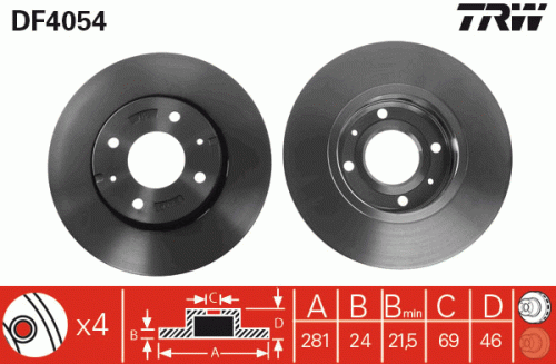 จานเบรก หน้า TRW VOLVO  S40, V40 (DF4081 แทน 1443)  98  จานดีสเบรค  DF4054
