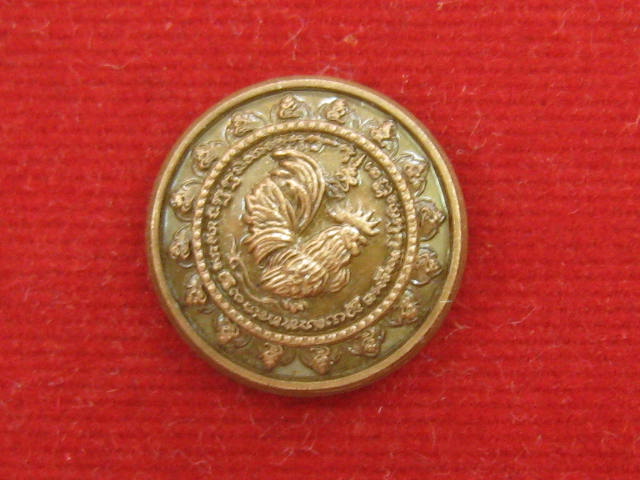 เหรียญไก่ฟ้ามหาลาภเม็ดกระดุม รุ่นอายุวัฒนมงคล ปี55 หลวงปู่สรวง วัดถ้ำพรหมสวัสดิ์ เนื้อทองแดงรมซาติน