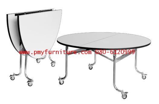 pmy5-14 โต๊ะกลมโฟรเมก้า พับครึ่ง มีล้อเลื่อน 120 ซม.