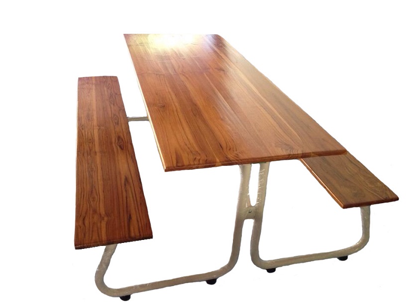 โต๊ะโรอาหารขา J หน้าไม้สักแผ่นเดียว ขนาด 180ซม. kkw23-2