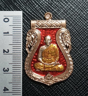 เหรียญเสมา รุ่น สรงน้ำ ๖๗ (เนื้อทองแดงฉลุลงยาแดง) หลวงพ่อท่านเจ้าคุณชำนาญ วัดชินวรารามวรวิหาร 3