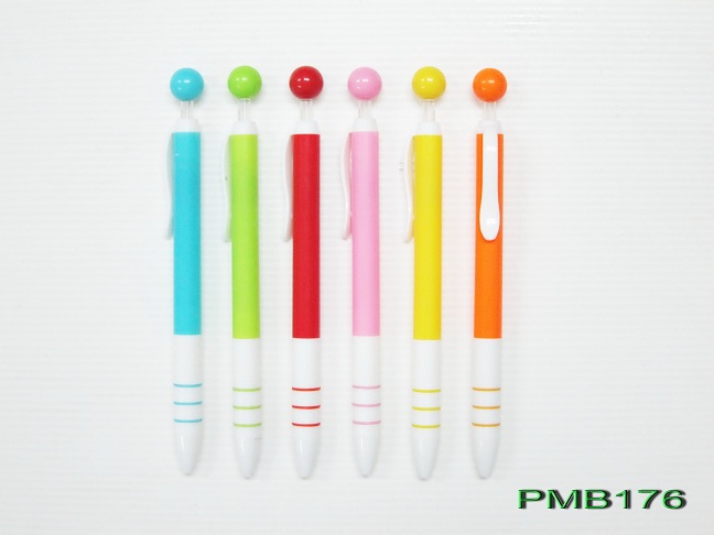 PM176vปากกาลูกลื่น หัวกดเป็นวงกลม 6 สี  ปากกาพลาสติก ราคาส่ง พร้อมสกรีนโลโก้