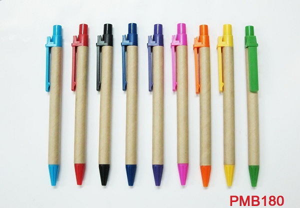 PM180 ปากกาลูกลื่น ด้ามจับเป็นกระดาษรีไซเคิล ปากกาพลาสติก ราคาส่ง พร้อมสกรีนโลโก้