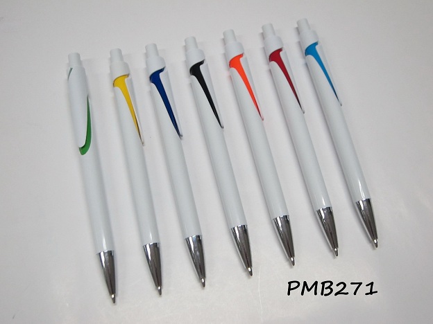PM271 ปากกาลูกลื่น  ด้ามเป็นพื้นเป็นสีขาว มาพร้อมกับ 7 แถบสี ขนาด 0.5 สไตส์เก๋