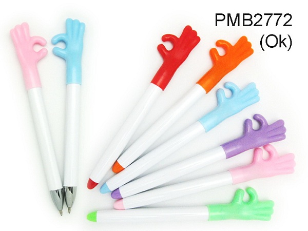 PM2772 ปากกาลูกลื่น แบบ 8 สี ปลายด้ามเป็นรูปมือ OK เก๋ๆ ปากกาพลาสติก ราคาส่ง พร้อมสกรีนโลโก้