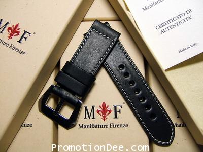 F6-212 26/24 120/75 Black calf leather strap with Polished buckle (white stitch)