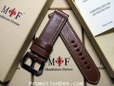 �F2-231 24/24 130/85 Hammered brown calf leather strap with buckle (white stitch)