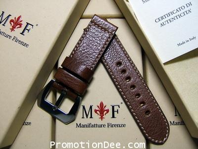 �F2-231 24/24 120/75 Hammered brown calf leather strap with Polished buckle (white stitch)