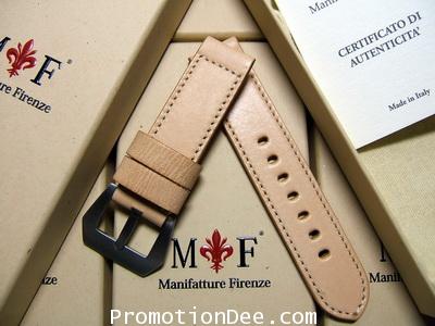 F5-WW2 22/22 120/75 WWII Natural calf leather strap with Brushed buckle (white stitch)