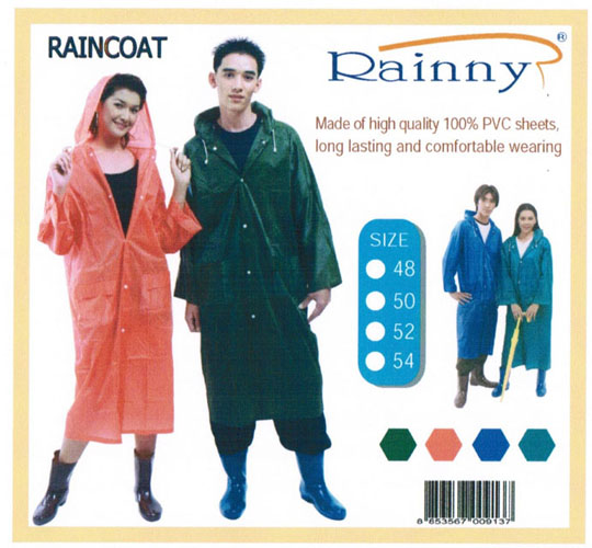 เสื้อกันฝนผู้ใหญ่ ผ้าโปร่ง แบบชุดโค้ทผ่าหน้า รุ่น 30-RG002