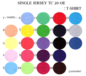 TS003 ตารางสีผ้า เสื้อคอกลม เนื้อเรียบ TC 20 OE เสื้อคอกลมพร้อมสกรีน silk screen, sublimation, heat 