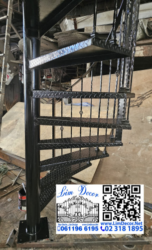 LD-BD221  ราวบันไดวนเหล็กดัดอิตาลีร้อทไอร์อ้อน สไตล์ โคโลเนี่ยล Wrought Iron Steel Spiral Staircase 2