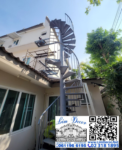 LD-BD240 ราวบันไดวนเหล็กดัดอิตาลีร้อทไอร์อ้อนพื้นอัลลอยฉลุ Wrought Iron + Alloy Steel Spiral Stairca