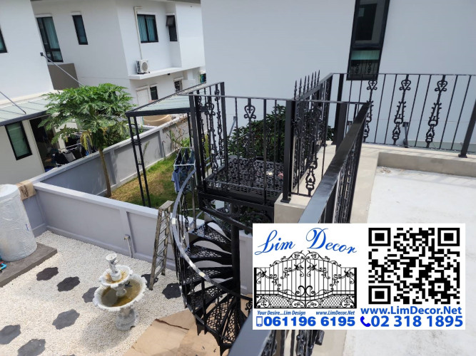LD-BD145 ราวบันไดวนอัลลอยพื้นเหล็กแผ่นฉลุลายพร้อมคิ้วอัลลอย Alloy Steel Spiral with Alloy Stair Nosi 2