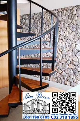 LD–B1281 บันไดวนเหล็ก พื้นไม้ระแนง สวนสนุกนครราชสีมา Metal Spiral Staircase + Wood Flooring
