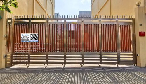 LD-A027 ประตูรั้วรีโมทสเตนเลสไม้ฝาเฌอร่า Stainless Steel+Shera Wood Gate+Remote Control 4
