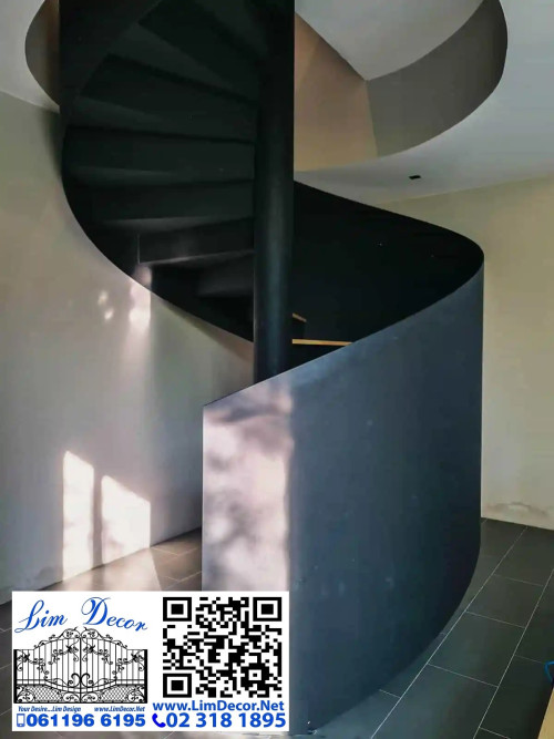 LD-BD291 ราวบันไดวนเหล็กแฟชั่นพื้นไม้ระแนงสำหรับขึ้นชั้นลอยบ้านดูเพล็กฟลอร์ Metal Steel Spiral with 1