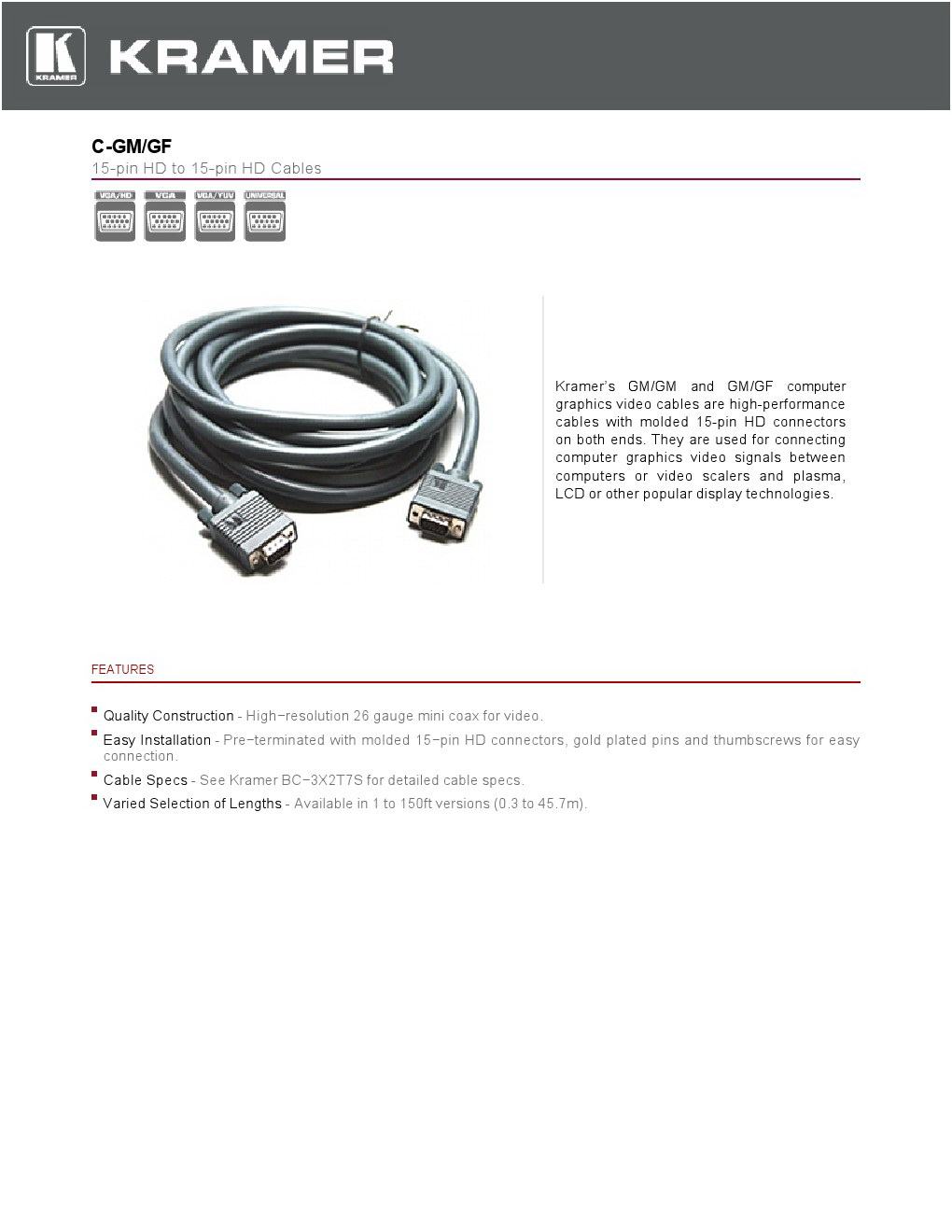 VGA Kramer Cable  ยาว 45.7m  (M-M) 1