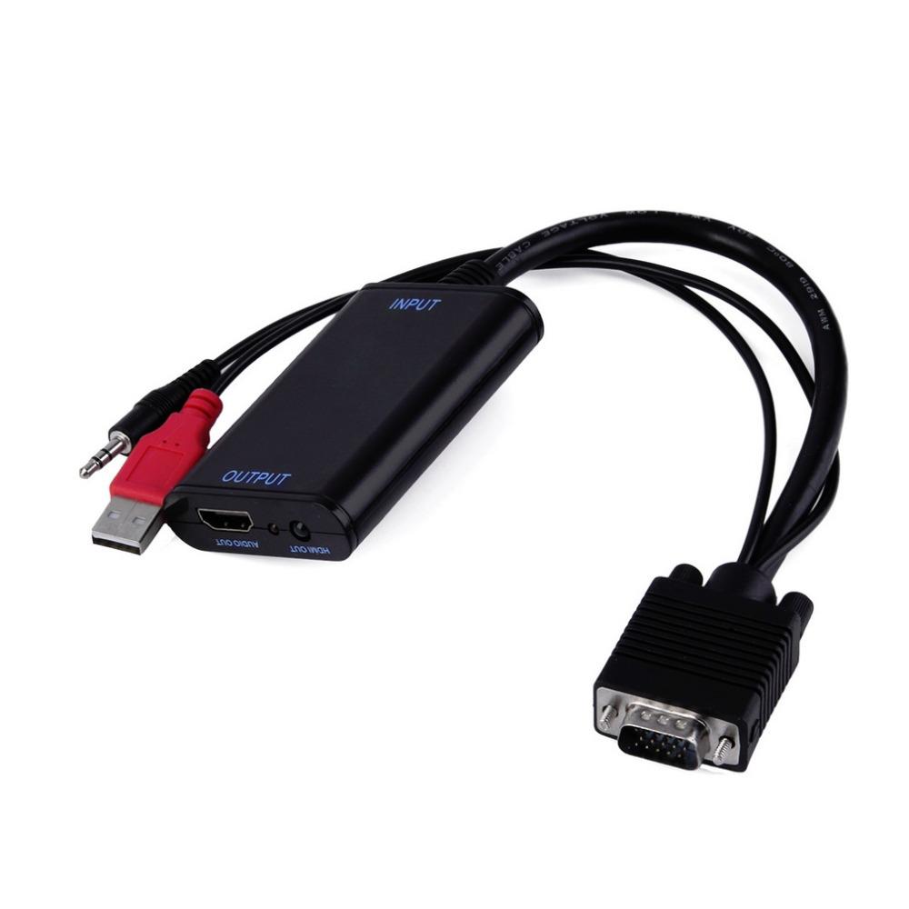 Audio TV AV HDTV Video Cable Converter Adapter+VGA Male To HDMI Output 1080 HD