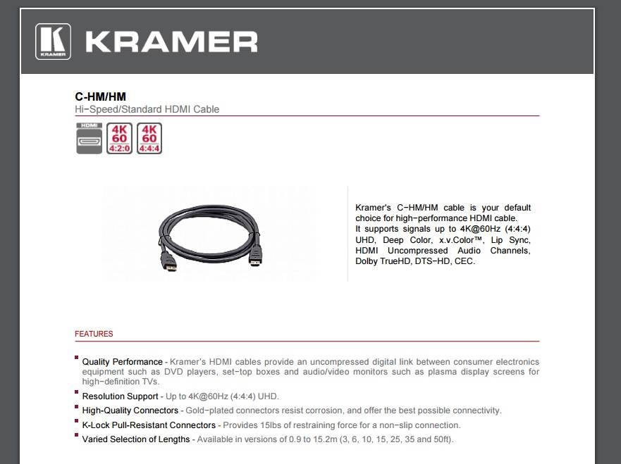 HDMI KRAMER CABLE C-HM/HM-3 (0.9 M) 1