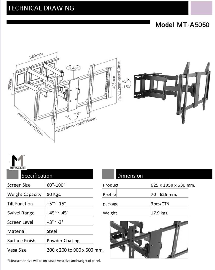 METALNICMT-A5050 รองรับจอขนาด 60-100 นิ้ว 1