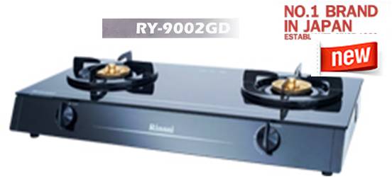 เตาแก๊สกระจก 2 หัว หัวเตาทองเหลือง RINNAI(รินไน) รุ่น RY-9002GD