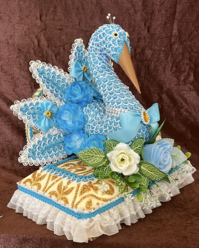 พุ่มกฐิน  ต้นกฐินนกยูงทรงหมอน ต้นนกยูงกฐิน พร้อมไม้ใบโพธิ์ 10ก้าน  รุ่นร่ำรวยมีตังค์ 5