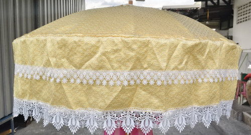 สัปทนผ้าไหมไม่เงา มีลาย ยอดลงยา ด้ามชะแลค สัปทนกฐิน มาใหม่สวยๆสัปทนสีพาสเทล 5