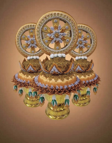 กรวยอุปัชฌาย์รุ่นใหม่ ปี 2568 กรวยเสมา กรวยธรรมจักร ชายอุบะ  กรวยหัวพุ่มชายลูกไม้  กรวยบวช 5
