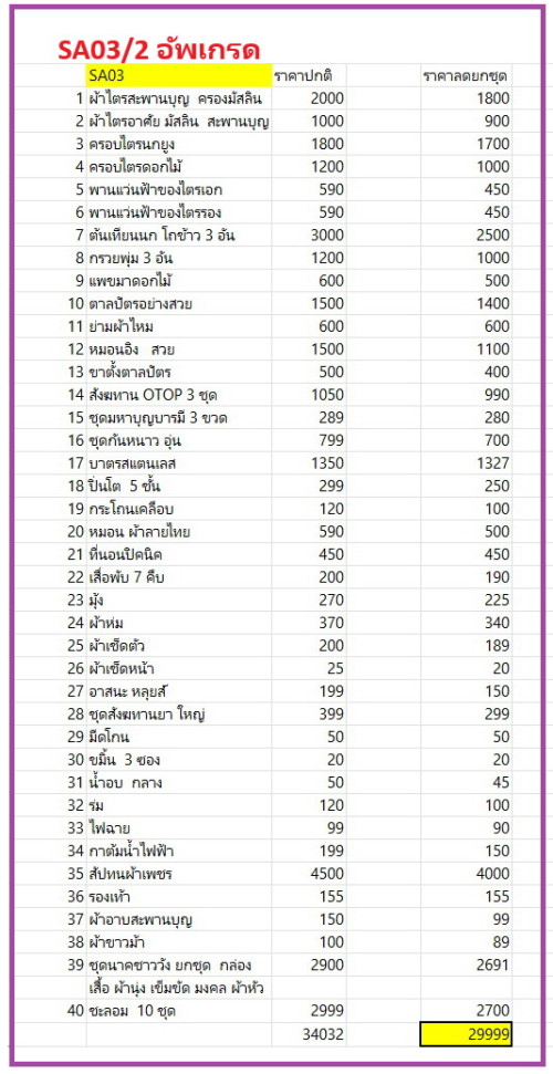 SA03 ชุดบวชสุดคุ้มยกขบวนเครื่องบวชโปรโมชั่น  ครบชุดบวช ได้ 2 ครอบไตร  ได้ชุดนาคสวยงาม ปรับเปลี่ยนได้ 3