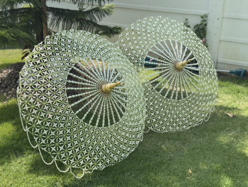 ร่มกฐิน ร่ม 38 นิ้ว  ร่มงานประดิษฐ์ร้อยดอกไม้แฮนเมด ร่มดอกไม้ งานละเอียดประณีต พุดมะลิทิชชู่ 2